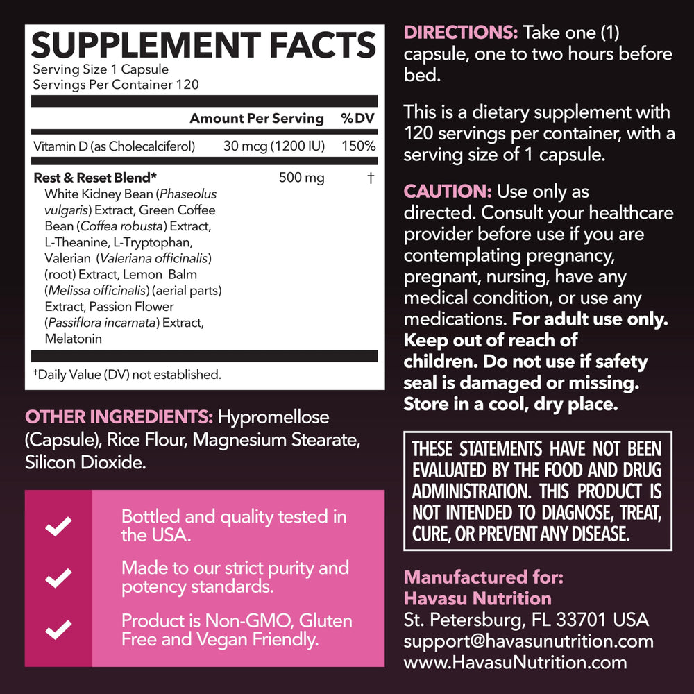 HAVASU NUTRITION Night Time Fat Burner capsules for late evening cravings management