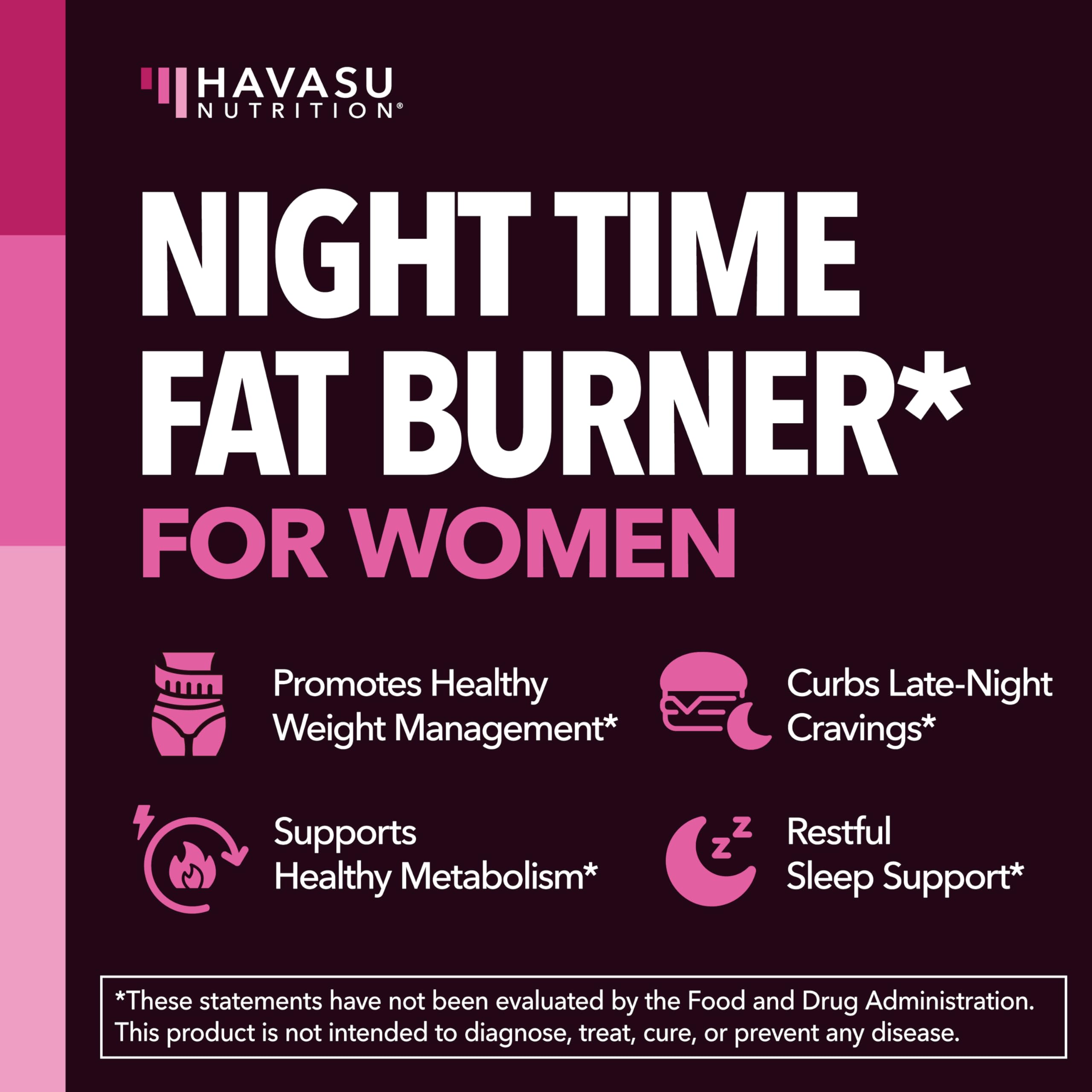 HAVASU NUTRITION Night Time Fat Burner label highlights vegan non GMO formula