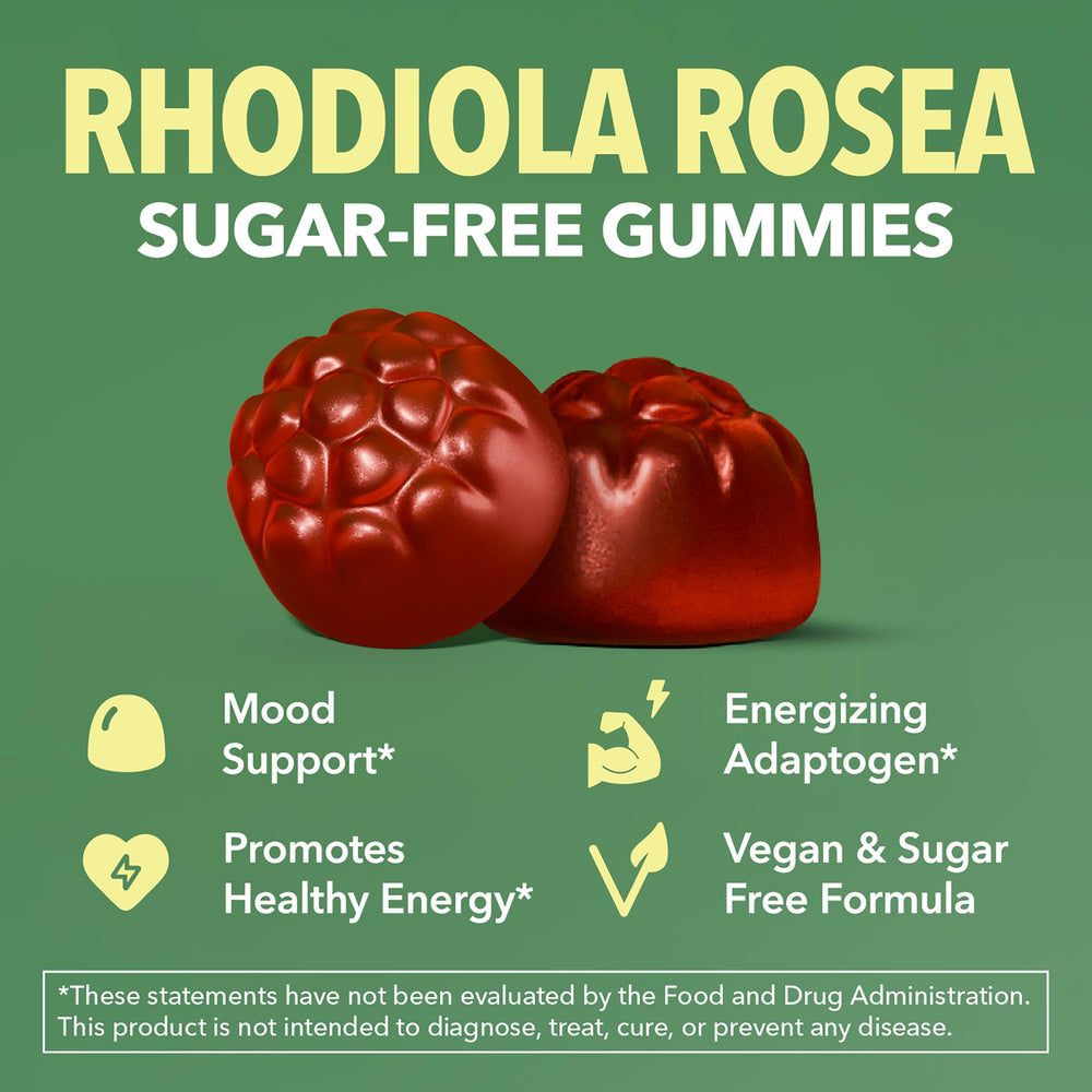 HAVASU NUTRITION Rhodiola Gummies packaging box shows vegan and gluten-free credentials supporting your choices