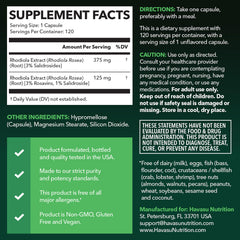 Rhodiola Rosea capsules side view highlighting vegan formulation