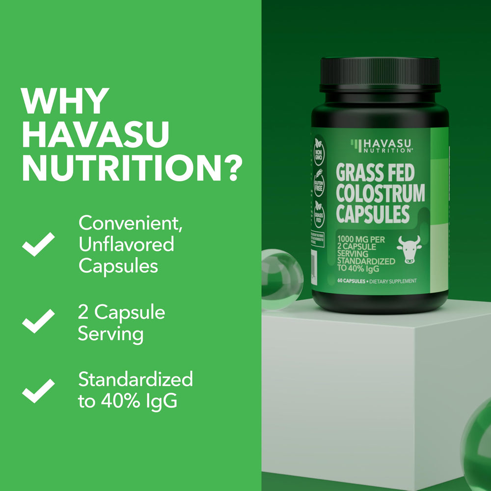 HAVASU NUTRITION serving size visual suggests two-capsule daily intake.