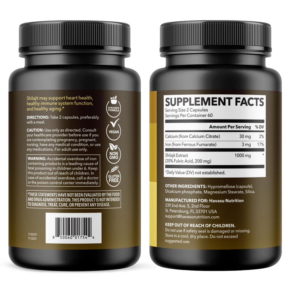HAVASU NUTRITION Shilajit capsules healthy aging — balanced vitality for daily life.