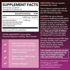 HAVASU NUTRITION vegan capsules arranged to show biotin for skin and nails.
