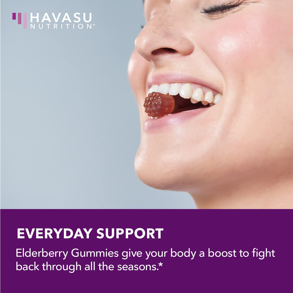 HAVASU NUTRITION elderberry gummies with vitamin C and zinc for immune balance.