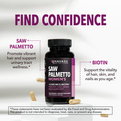 HAVASU NUTRITION woman with healthy hair beside bottle.