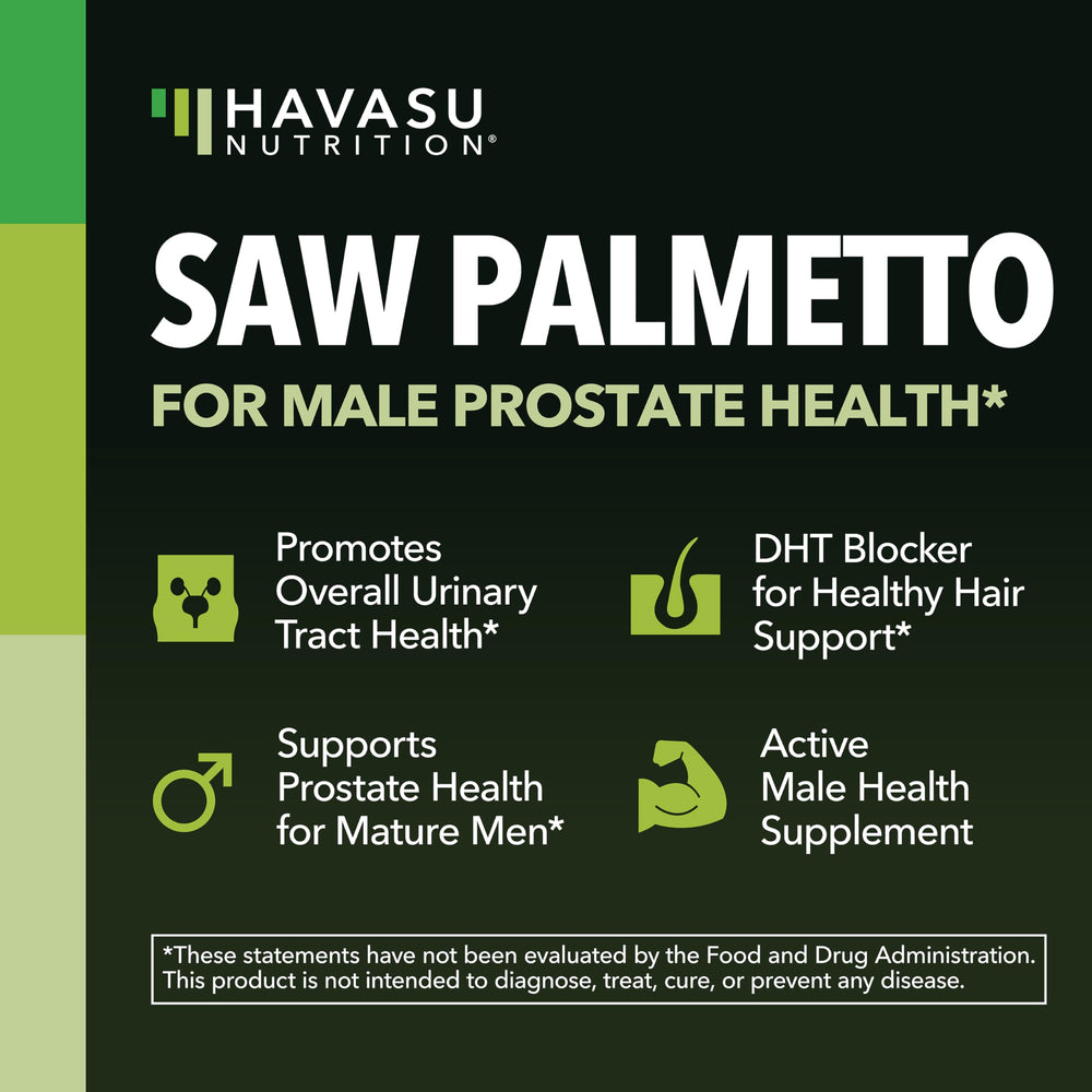 Label detail of Saw Palmetto extract potency on bottle.