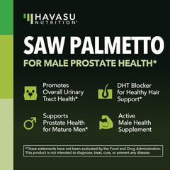Label detail of Saw Palmetto extract potency on bottle.