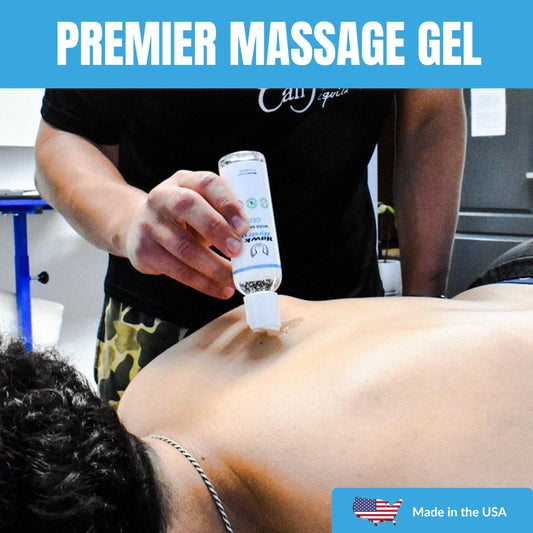 HawkGrips HawkHydro gel texture shown for smooth skin prep before modalities.