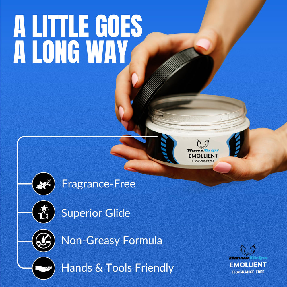 HawkGrips shea butter glide formula supports massage technique control.