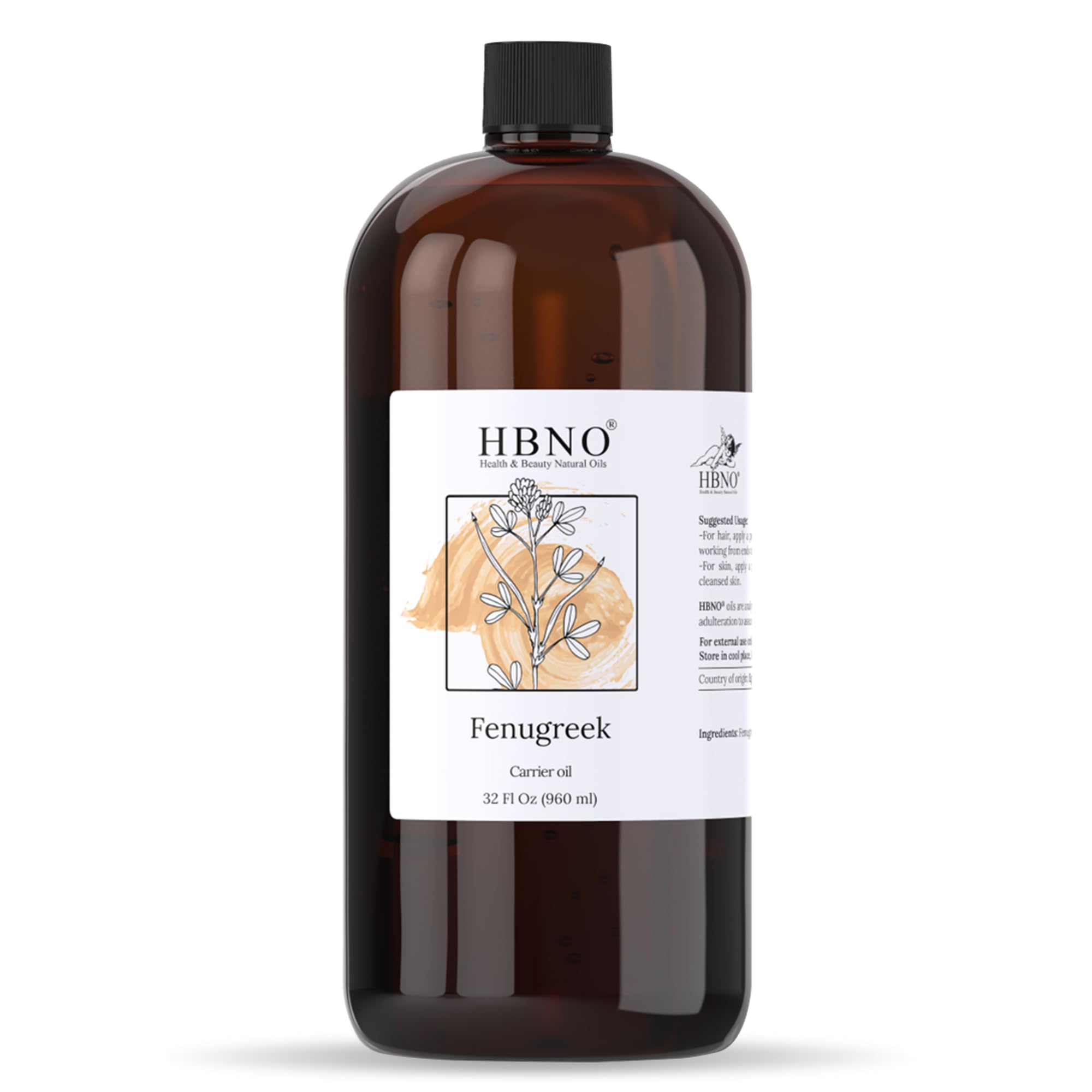 HBNO Fenugreek Oil bottle, 960ml, virgin cold-pressed for premium DIY formulas.