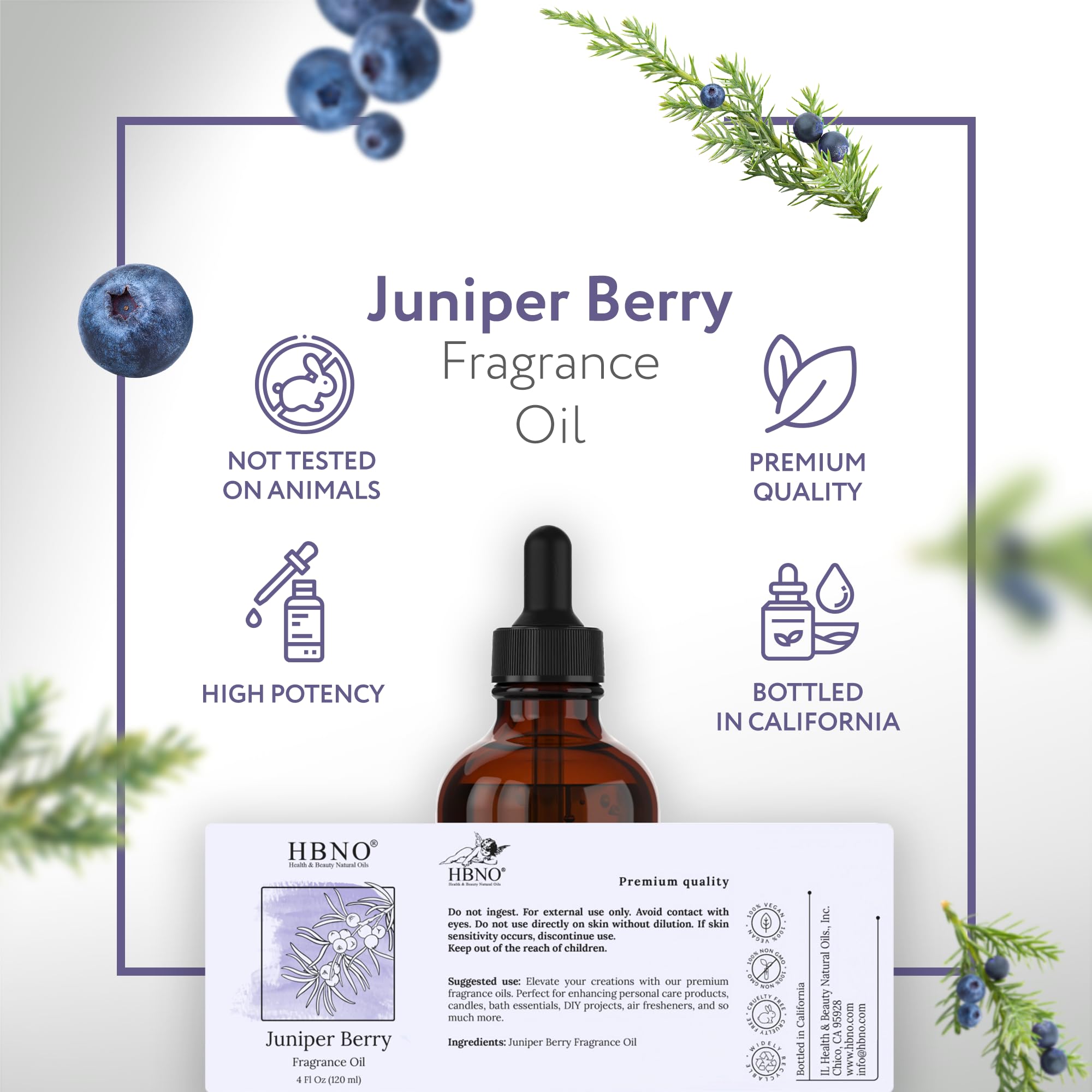 HBNO Juniper Berry Essential Oil suitable for cleaning, DIY projects, and soap making.