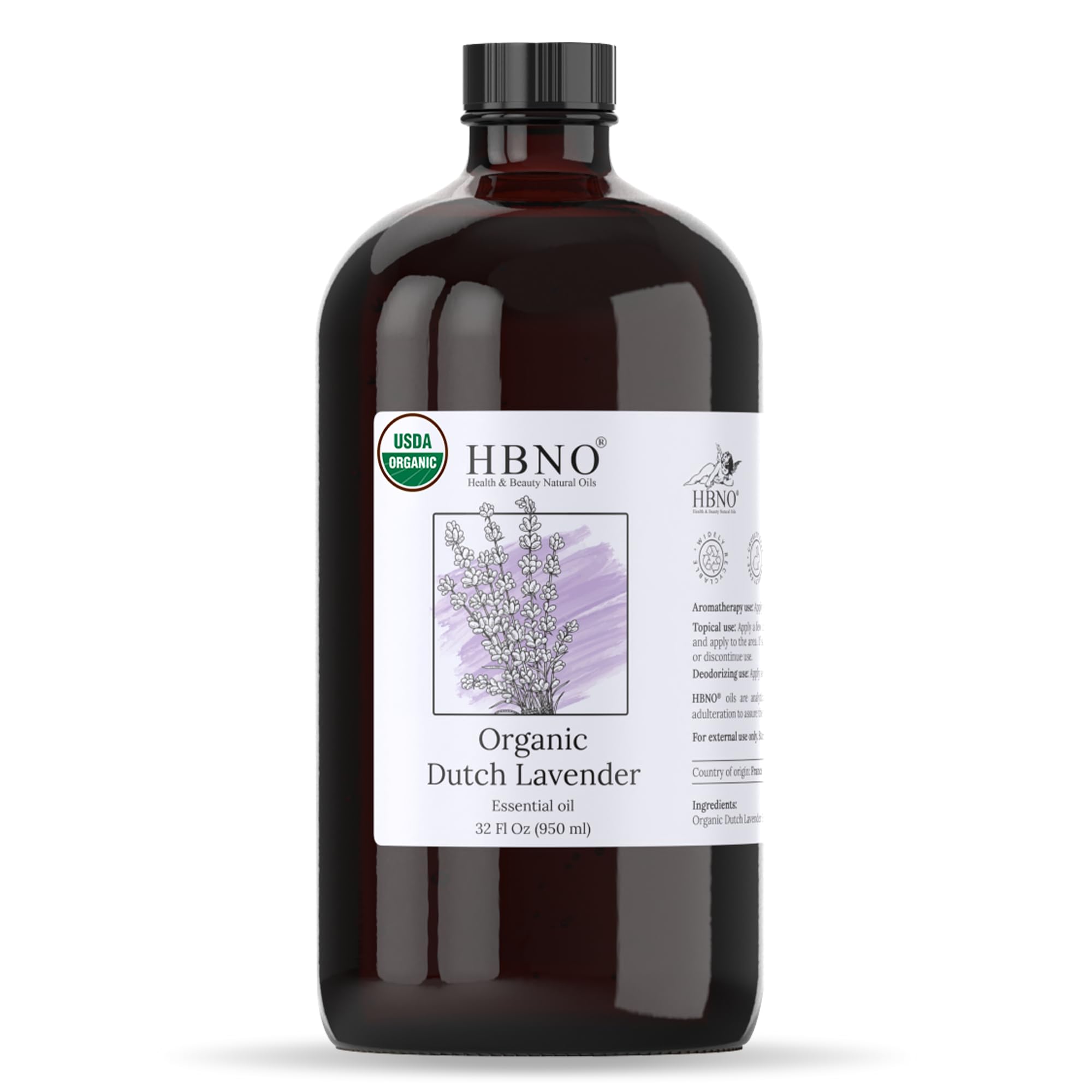 HBNO Organic Lavender Dutch Oil bottle pour for soothing DIY shampoos and skin care blends.