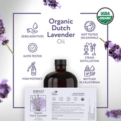 HBNO Lavender Dutch Oil with lavender flowers in the background for natural aroma.