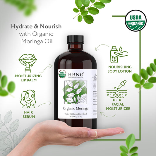 HBNO Moringa Oil dropper bottle enables precise application for at-home skincare