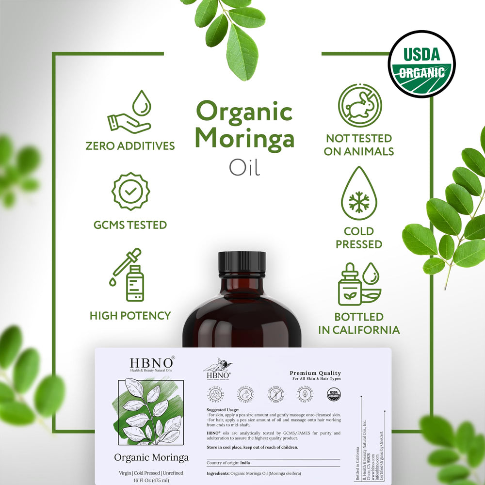 HBNO Moringa Oil in glass packaging protects from light exposure and preserves quality