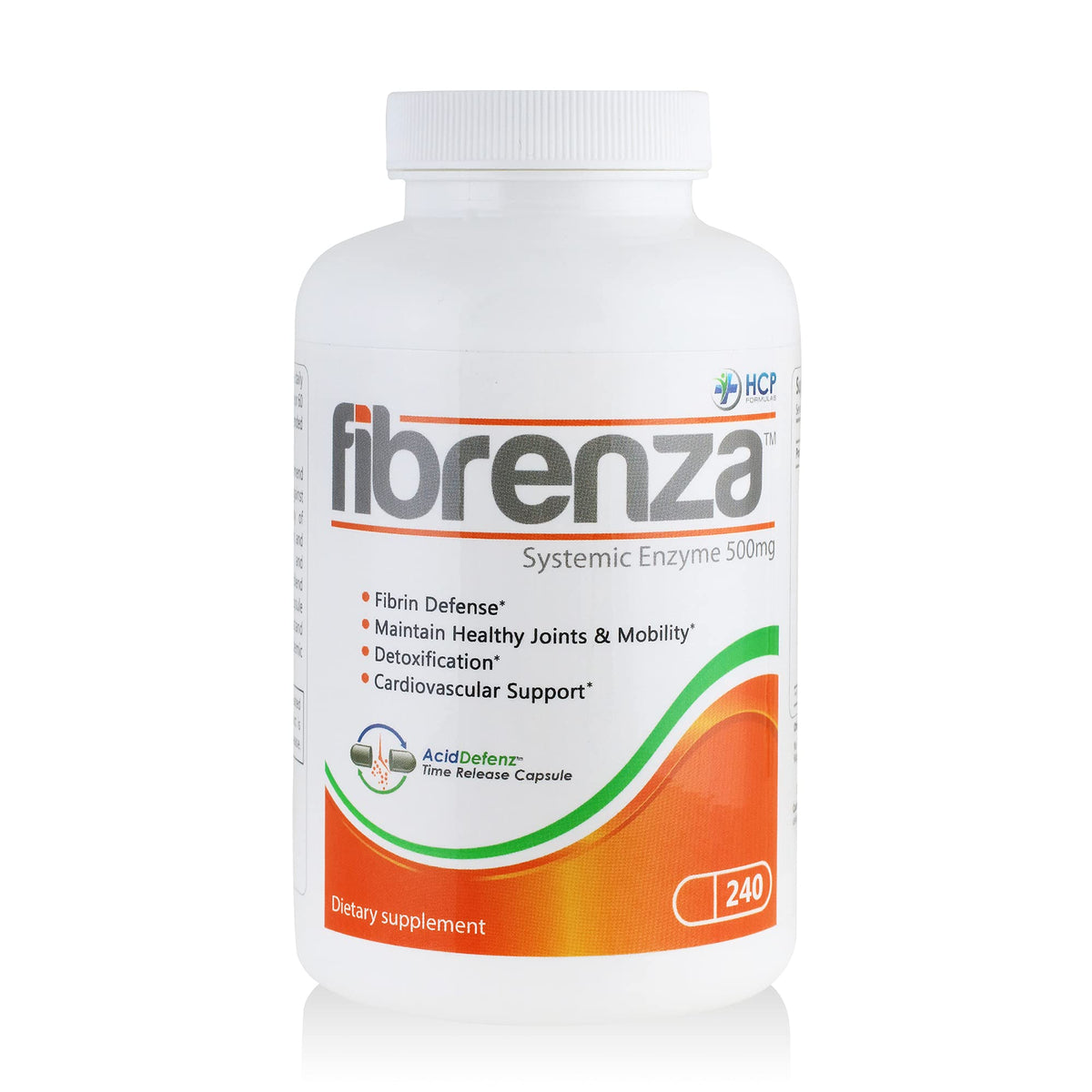 HCP Fibrenza bottle front showing branding for daily enzyme support