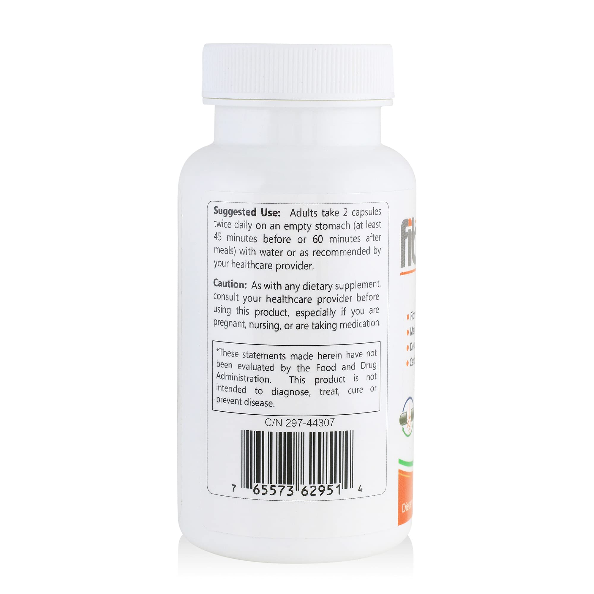 HCP Formulas Fibrenza bottle label showing premium, gluten-free ingredients and US manufacturing.