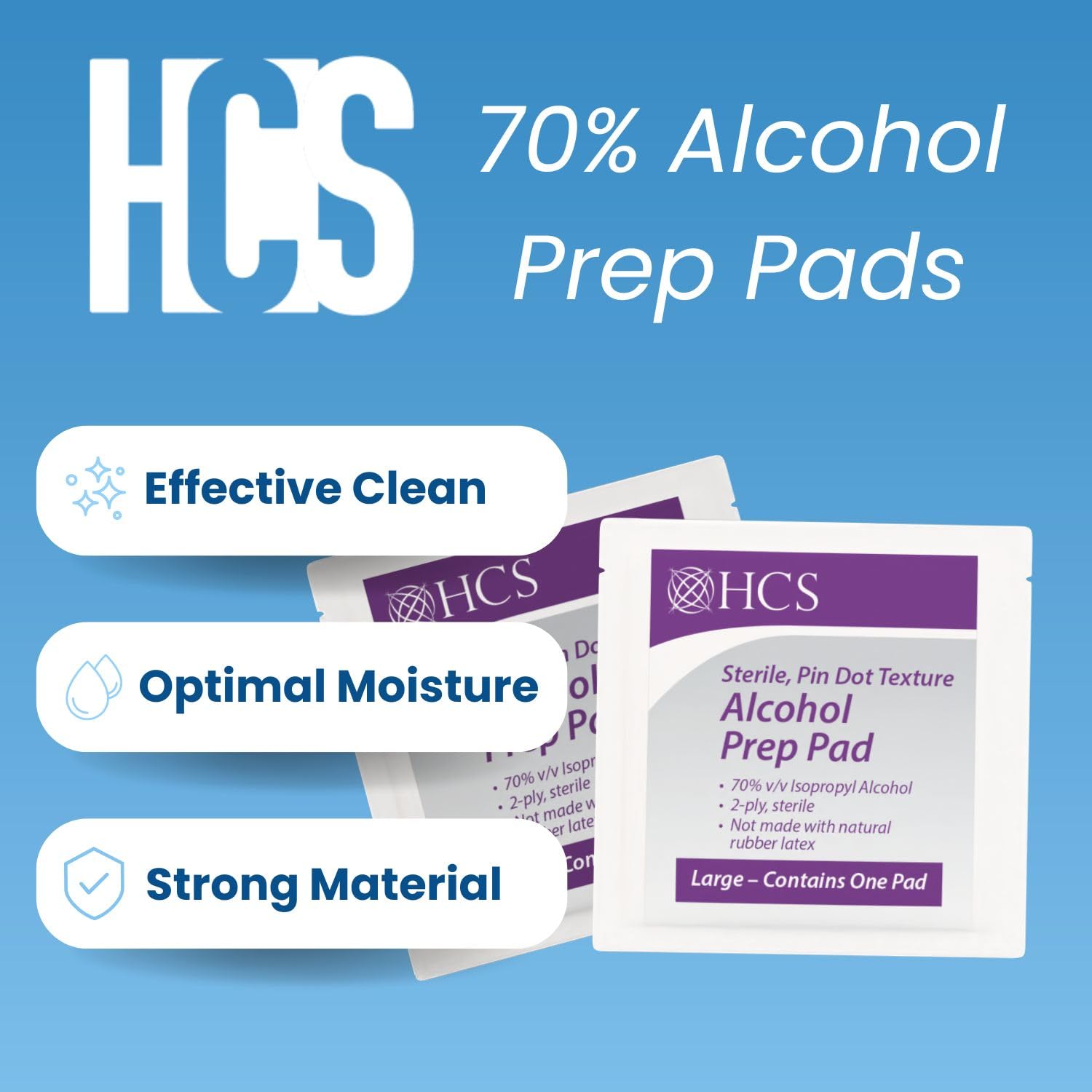 HCS 70 percent IPA prep pads for reliable cleansing and prep