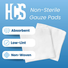 HCS gauze sponges close-up showing soft texture and low lint
