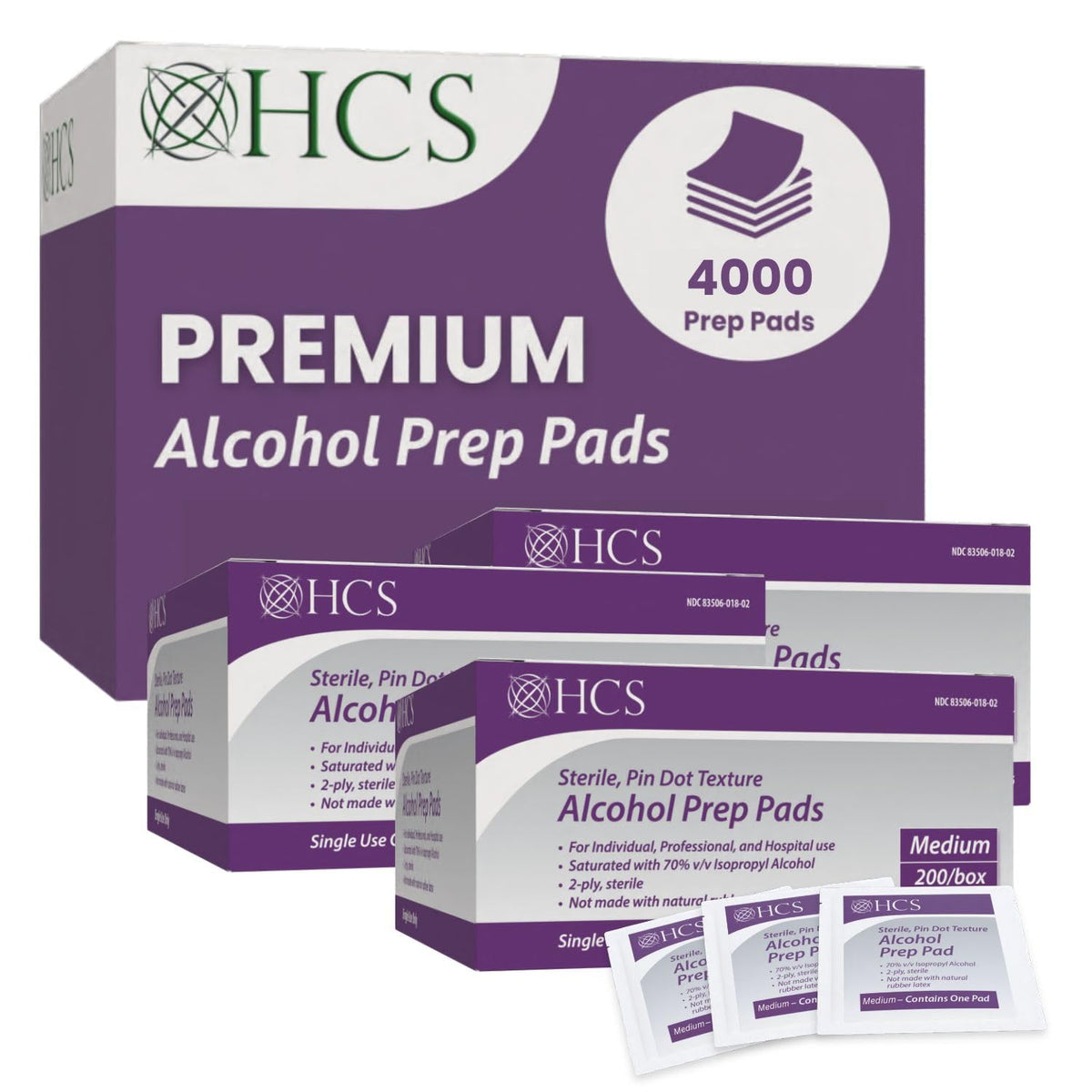 HCS bulk textured two-ply alcohol pads ready for injections