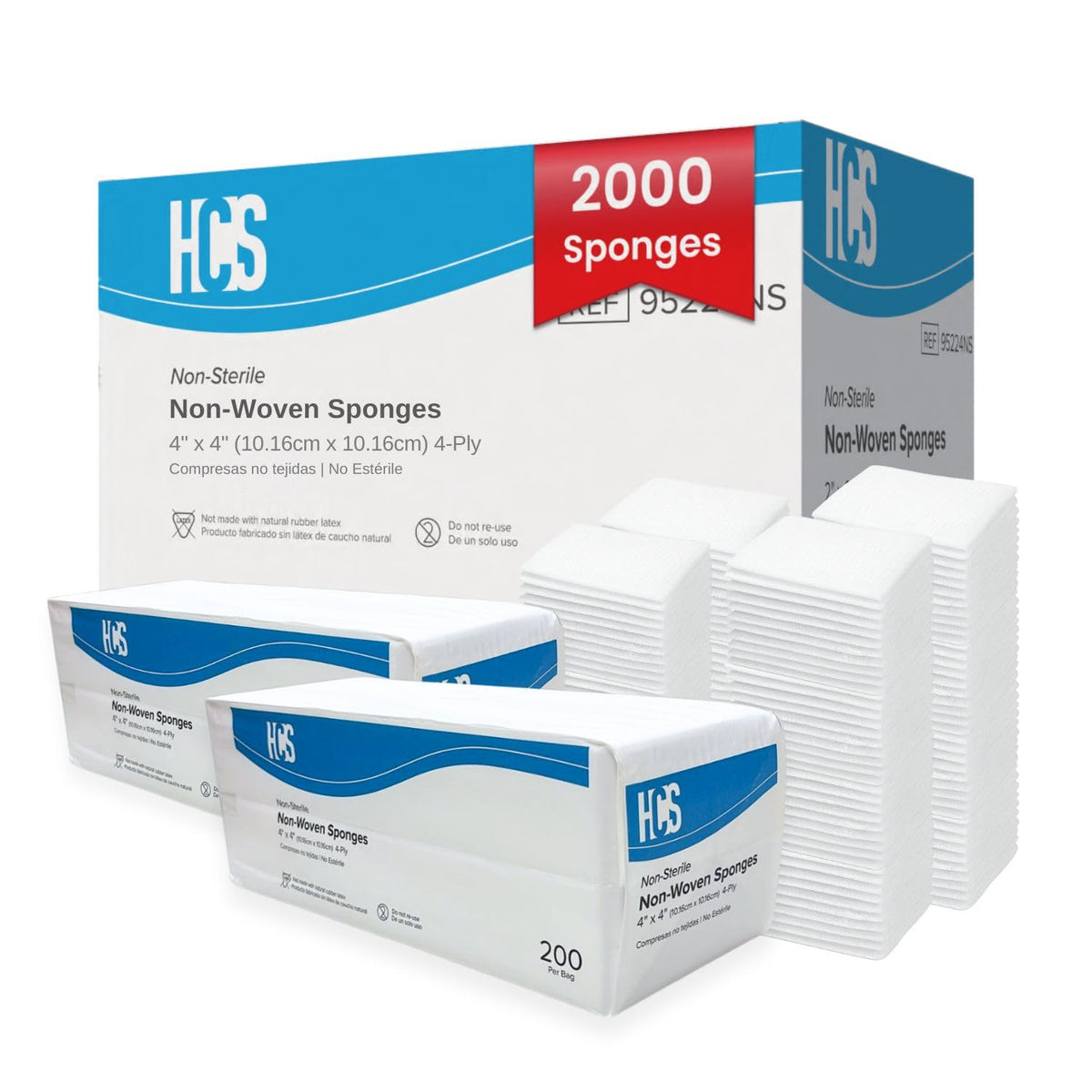 HCS Medical Solutions bulk non-woven gauze sponges 4x4; highly absorbent for wound care