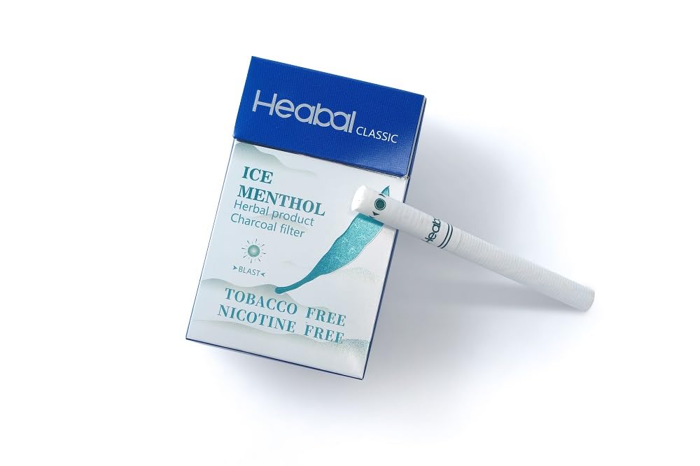 HEABAL Ice Menthol herbal cigarettes bundle display emphasizes natural ingredients.