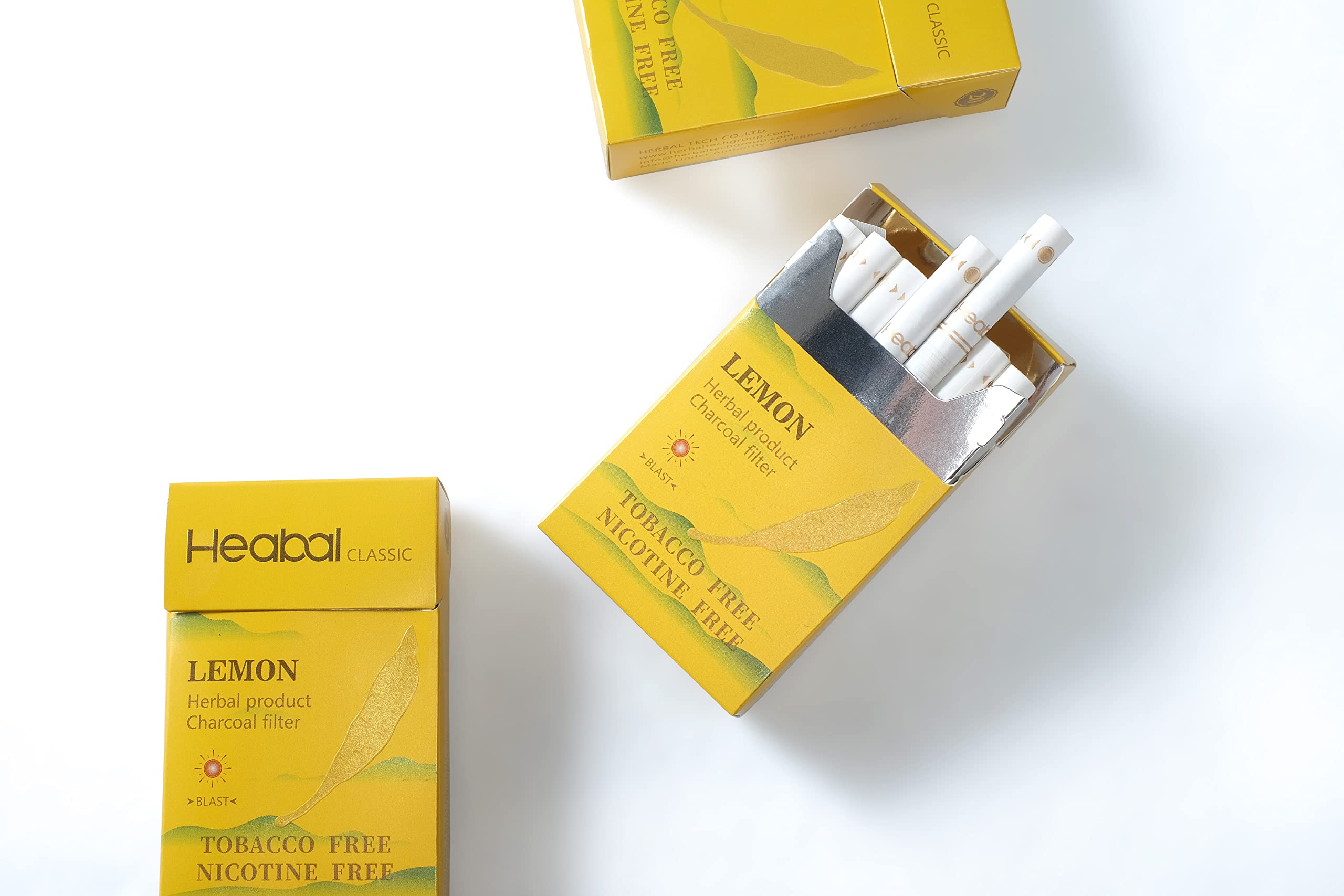 HEABAL Lemon herbal cigarette pack back view with flavor notes