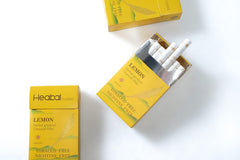 HEABAL Lemon herbal cigarette pack back view with flavor notes