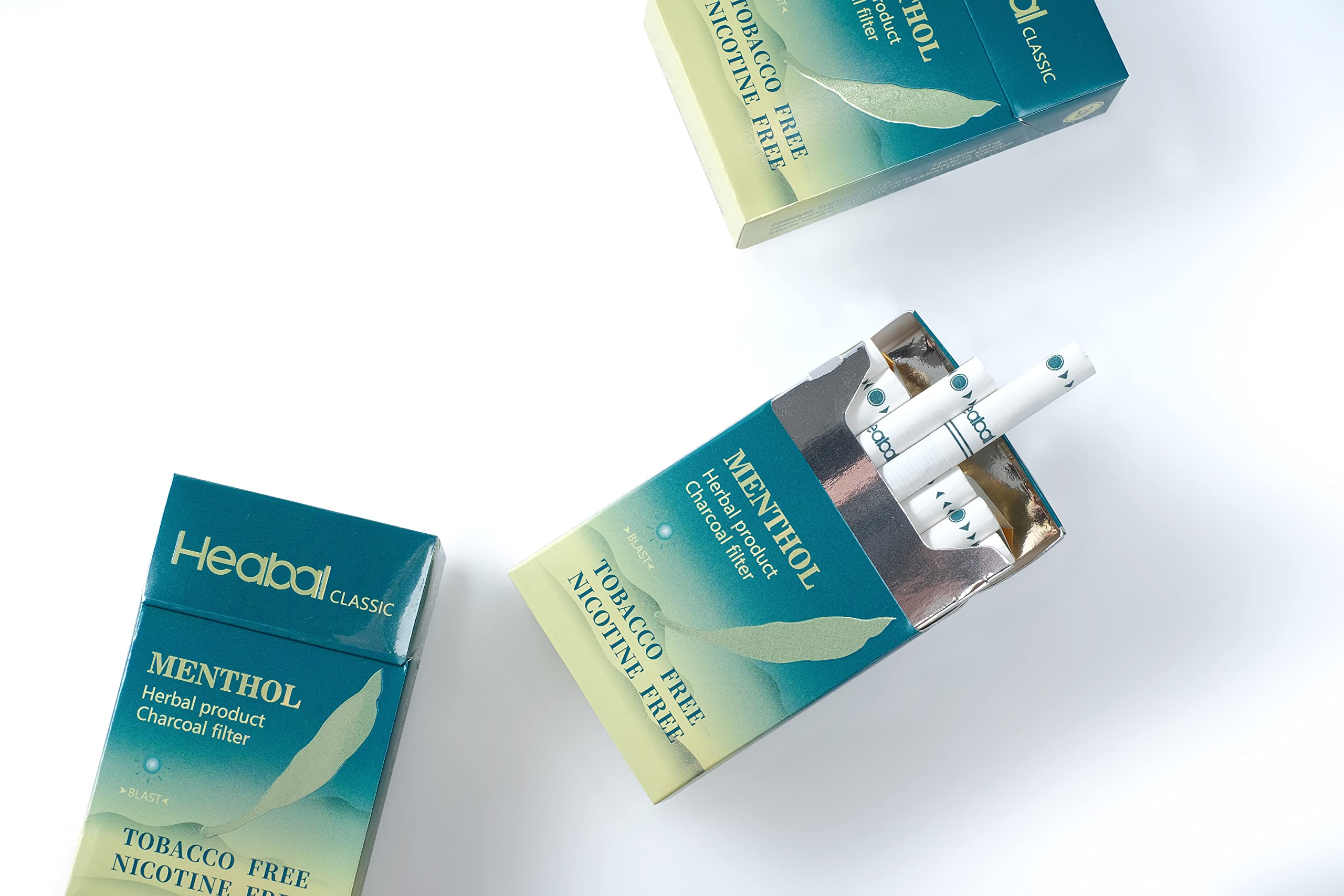 Heabal Menthol herbal cigarettes close-up highlights natural ingredients for a smooth ritual