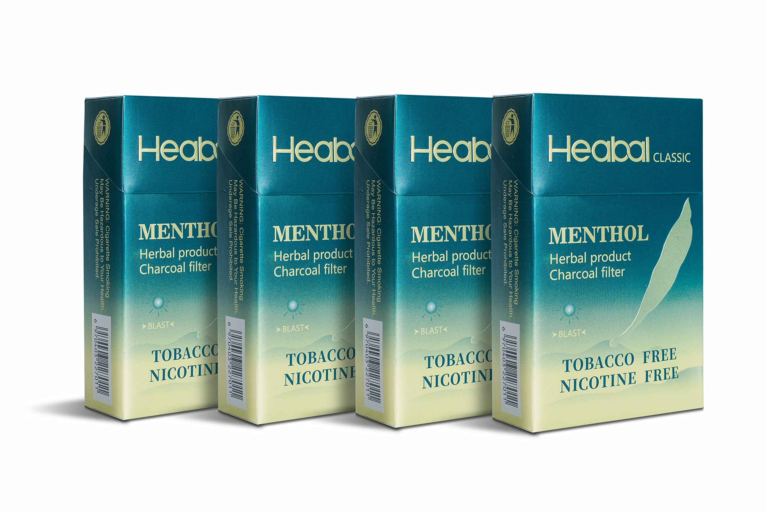 Heabal Menthol herbal cigarettes front view pack demonstrates a nicotine-free flavor option