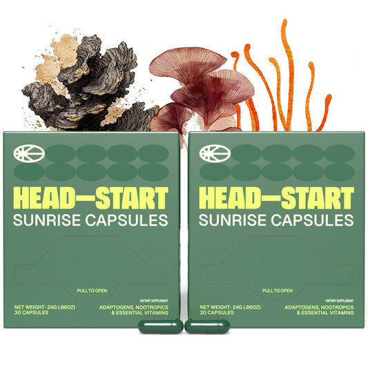 HEAD-START Sunrise bottle shown for daily focus and energy support.
