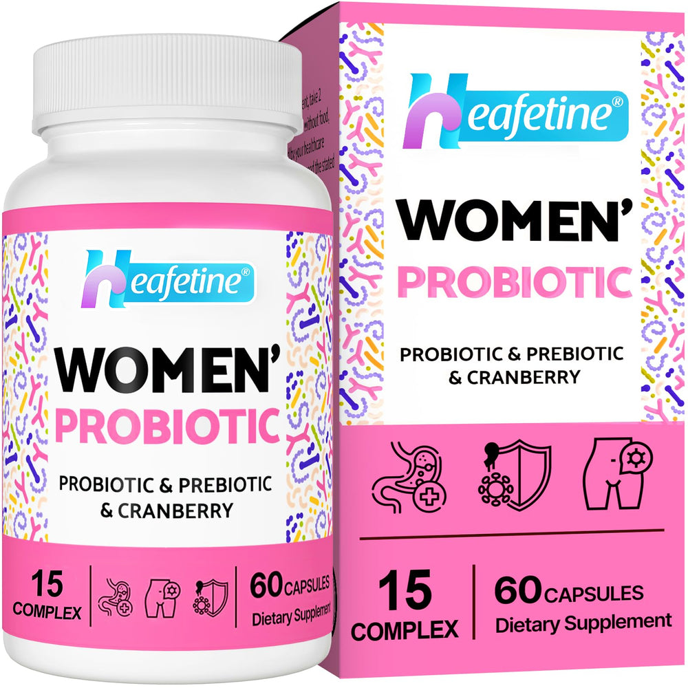 Heafetine Vaginal Probiotics bottle showing 300B CFU formula for vaginal and digestive balance