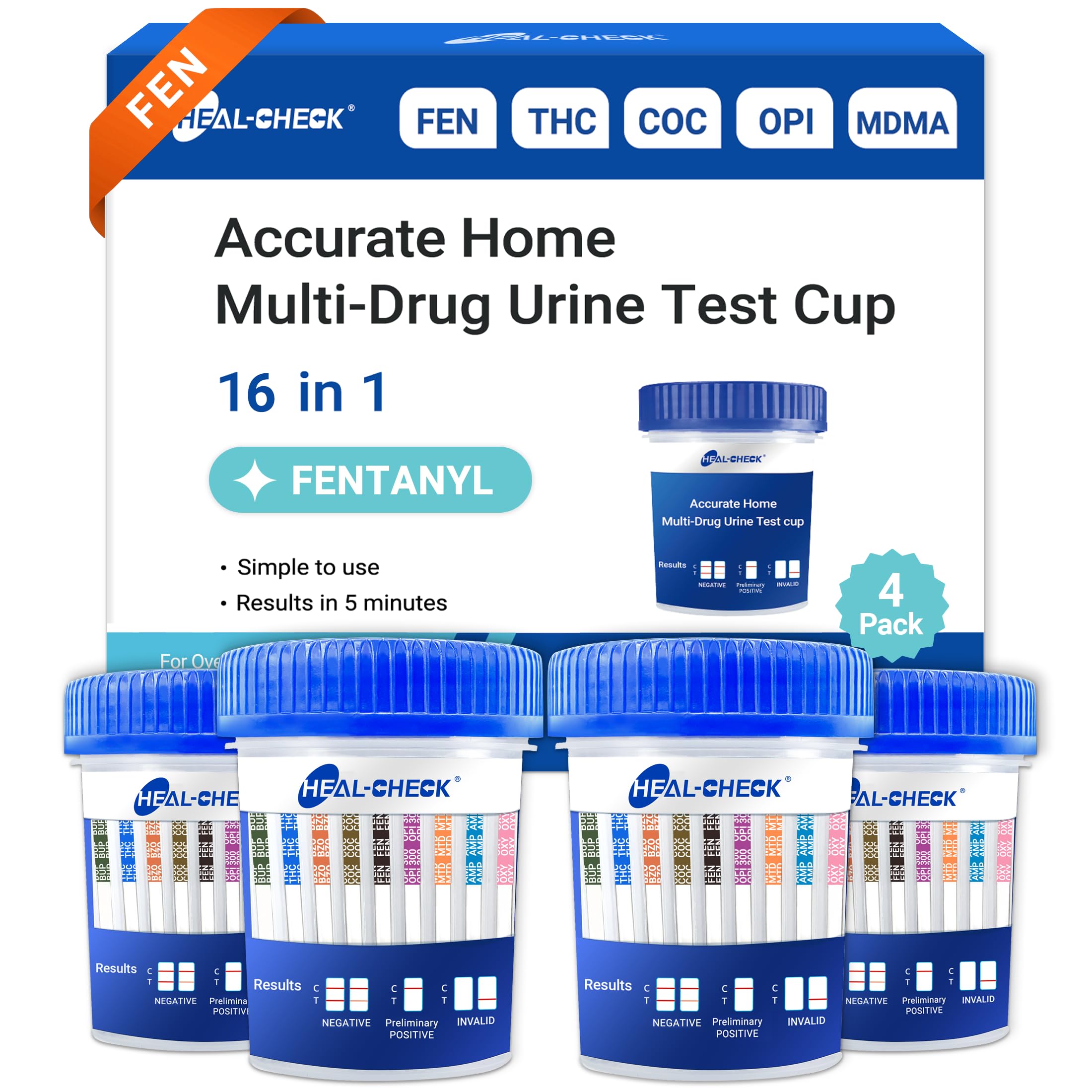 HEAL-CHECK urine test kit in a 4-pack for at-home screening.