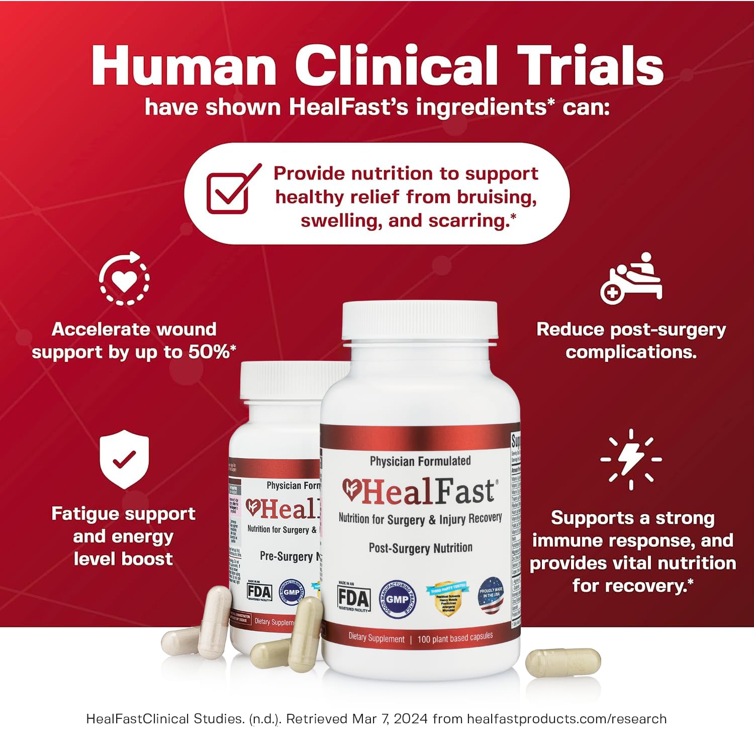 HealFast probiotic capsules close-up for gut support during recovery
