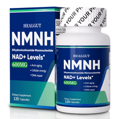 HEALGUT Pure NMNH bottle and capsules for NAD+ support and daily energy.