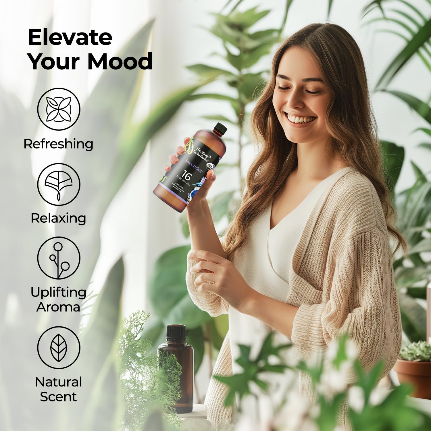 Healing Solutions lavender oil fabric refresh mist for soothing room scent.