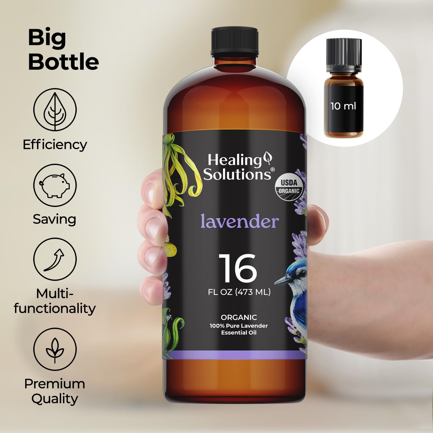Healing Solutions lavender oil diffuser additive for relaxing atmosphere.