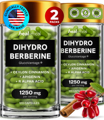 HealMeal dihydroberberine bottle shows high bioavailability for easier daily use.