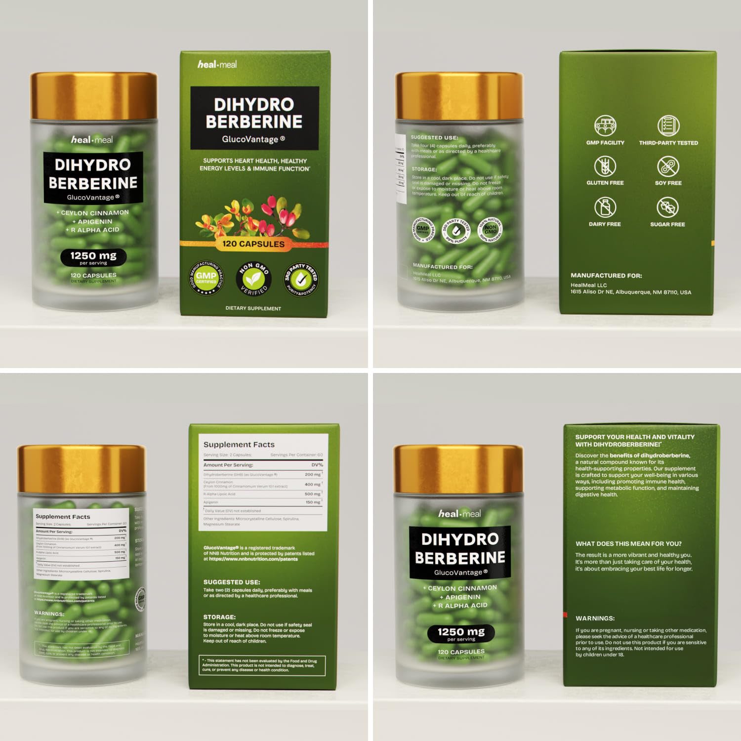 HealMeal Dihydroberberine product scene with cinnamon sticks and bottle for lifestyle use.