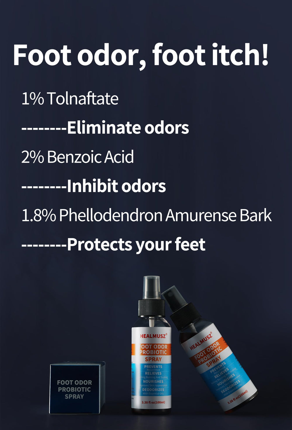 HEALMUSZ Foot Fungus Treatment spray mist application on skin for odor control