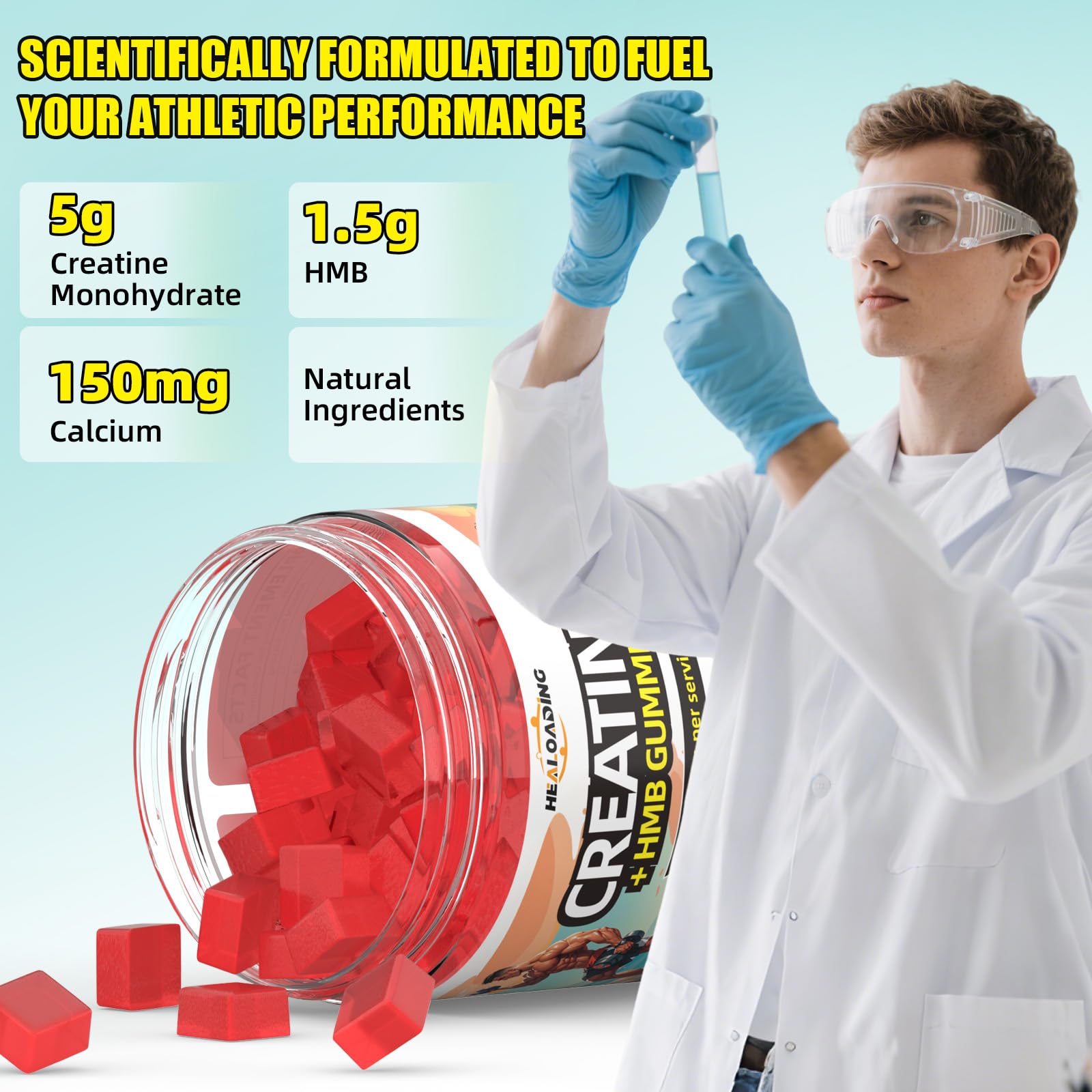 HEALOADING gummy taken mid-workout for quick endurance boost