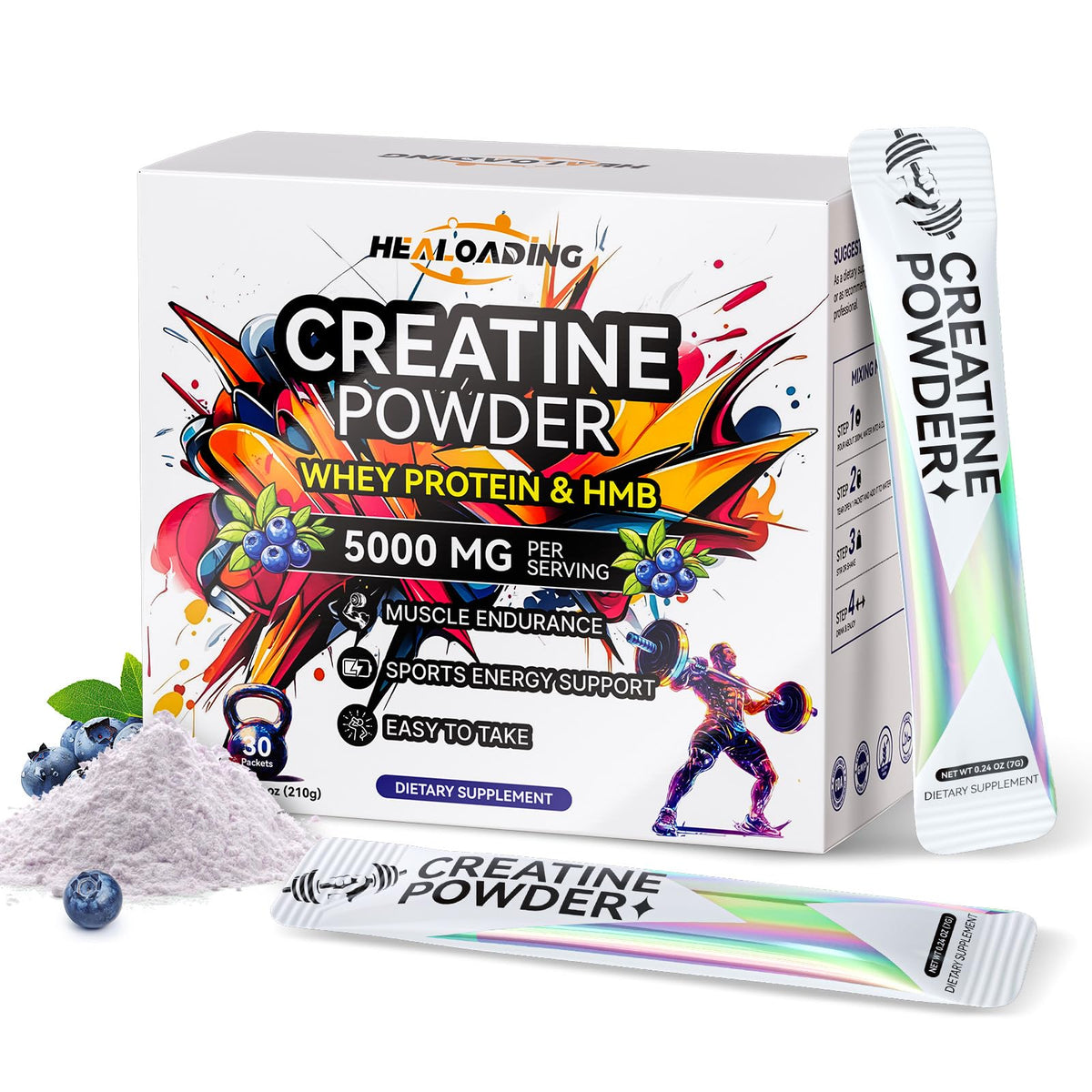 HEALOADING creatine monohydrate powder bottle boosts strength and endurance during training.