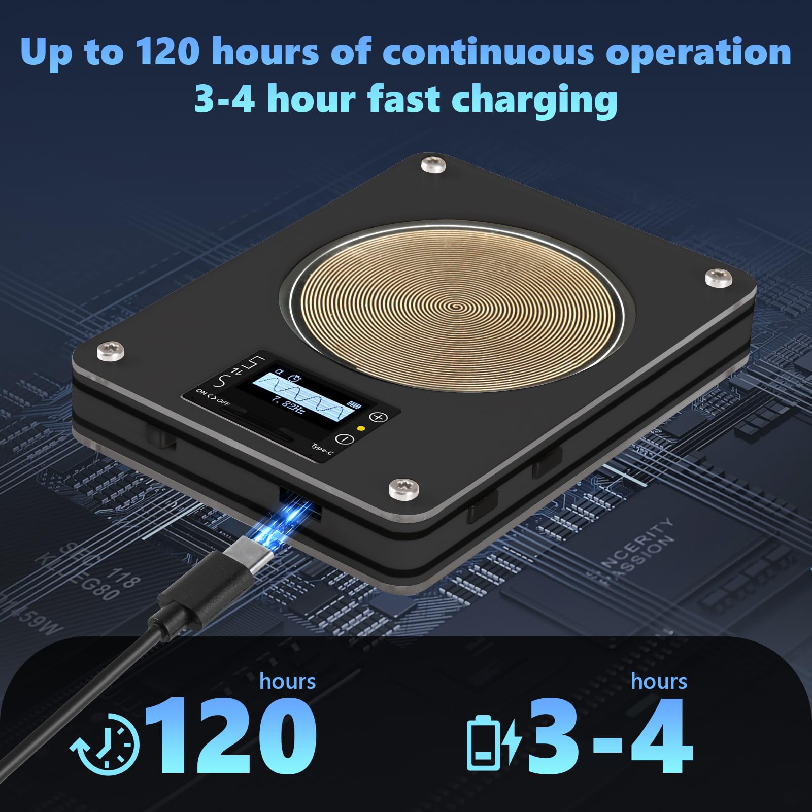 HealPul display and controls highlighting precise frequency adjustments