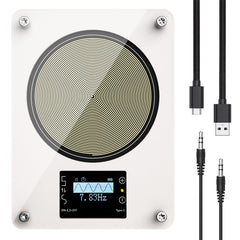HealPul Rechargeable Schumann Resonance Generator front view on a nightstand, compact bedside companion.