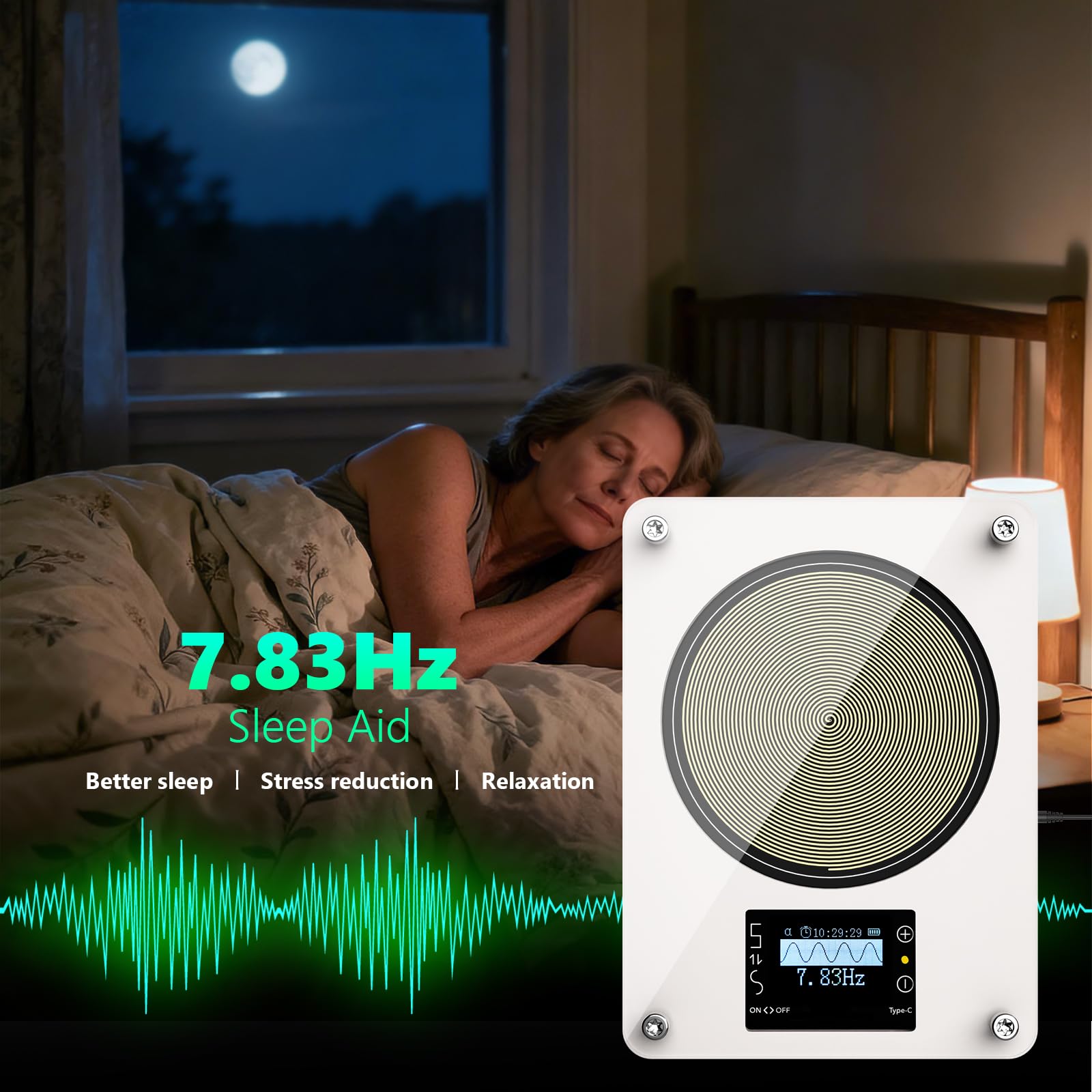 HealPul Rechargeable Schumann Resonance Generator side profile showing portable form for on-the-go use.