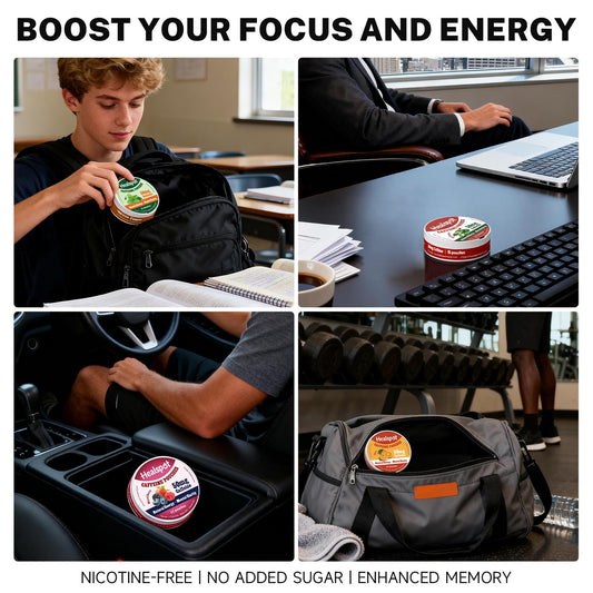 Healspot wintergreen flavor caffeine pouch pack boosts alertness during late tasks