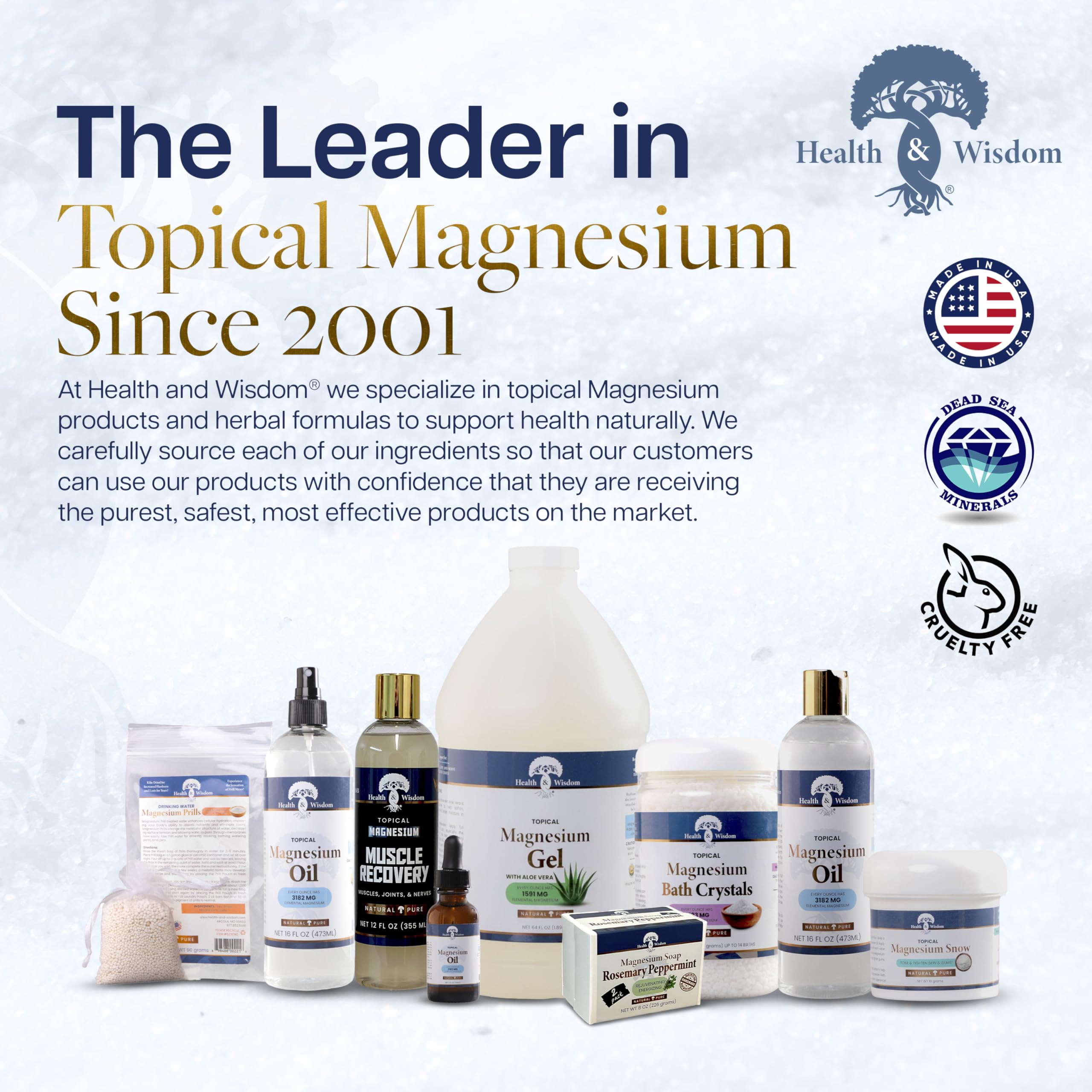 Health and Wisdom magnesium bath crystals used in self-care routines for relaxation.