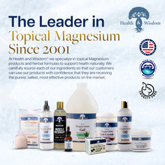 Health and Wisdom magnesium bath crystals used in self-care routines for relaxation.