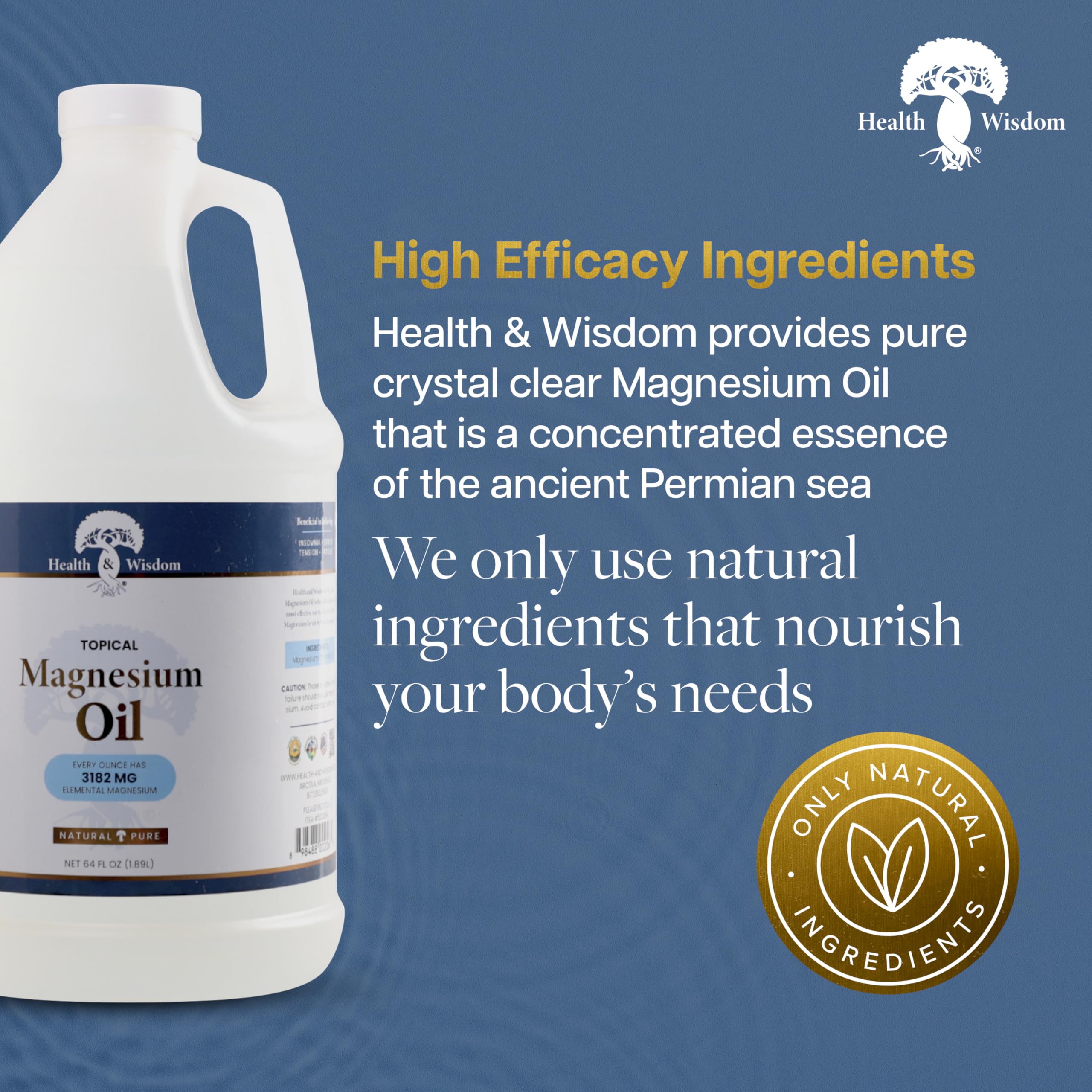 Close-up of Health & Wisdom Magnesium Oil for soothing muscles after workouts.