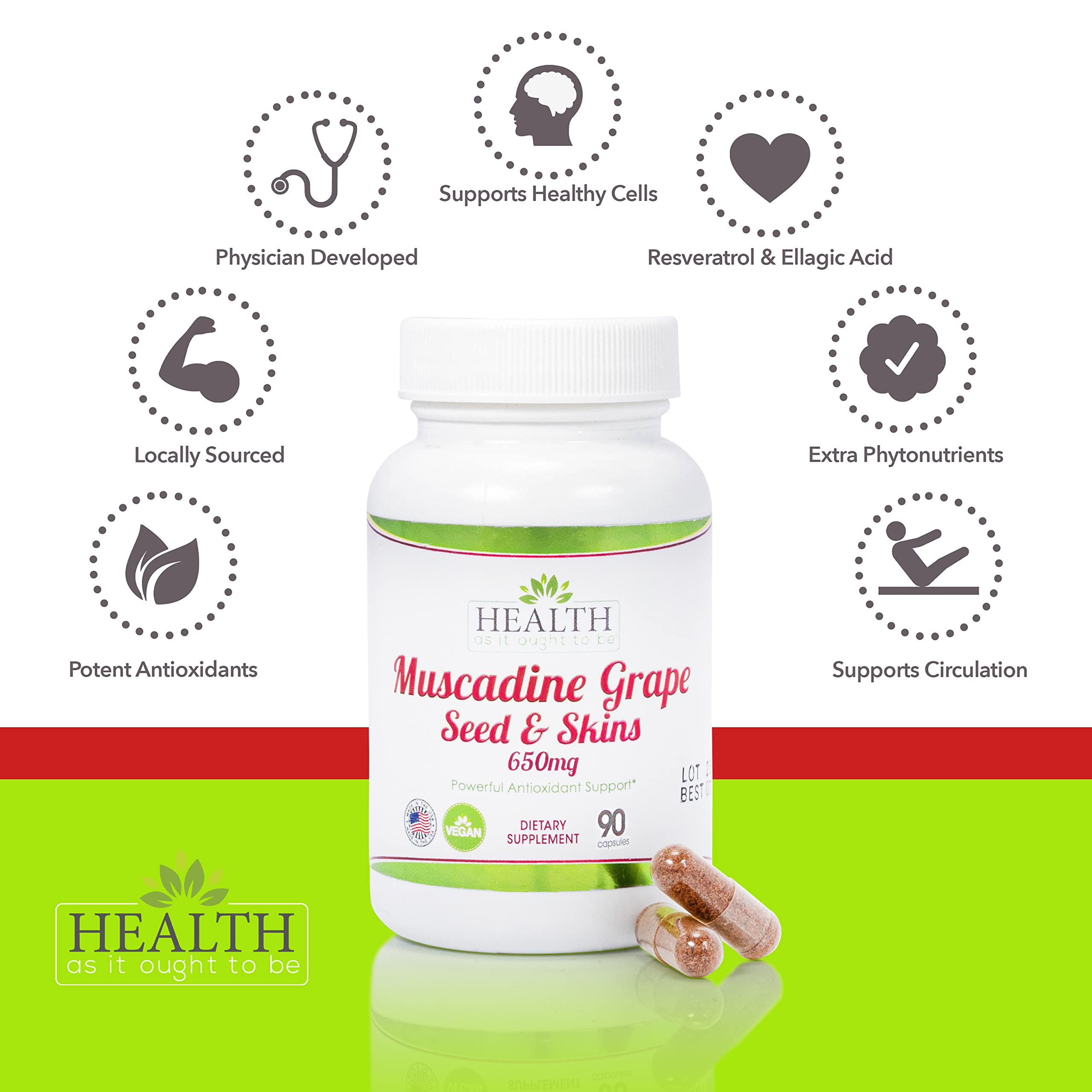 Health As It Ought To Be label info detailing muscadine antioxidant source